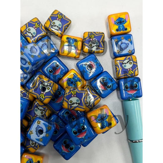 Blue Stitc Square Cubes Acrylic Beads, 16mm, SB