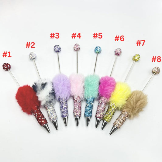 Pom Pom Beadable Pens with Clay Rhinestones Covered the Entire Pen