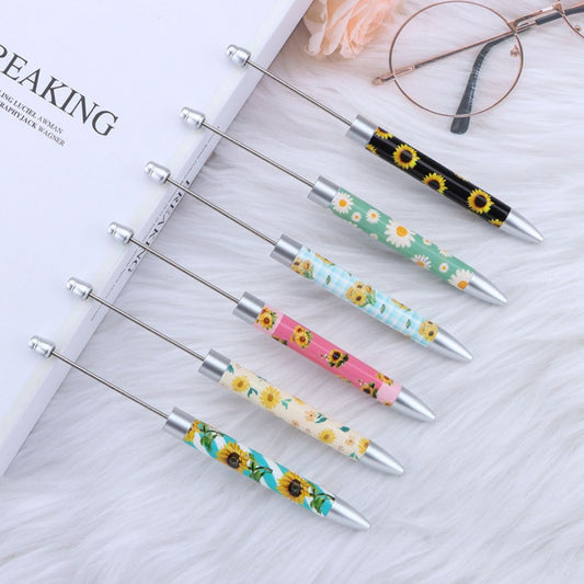 DIY Beadable Plastic Cute Sun Flowers Printed Pens, 167MM