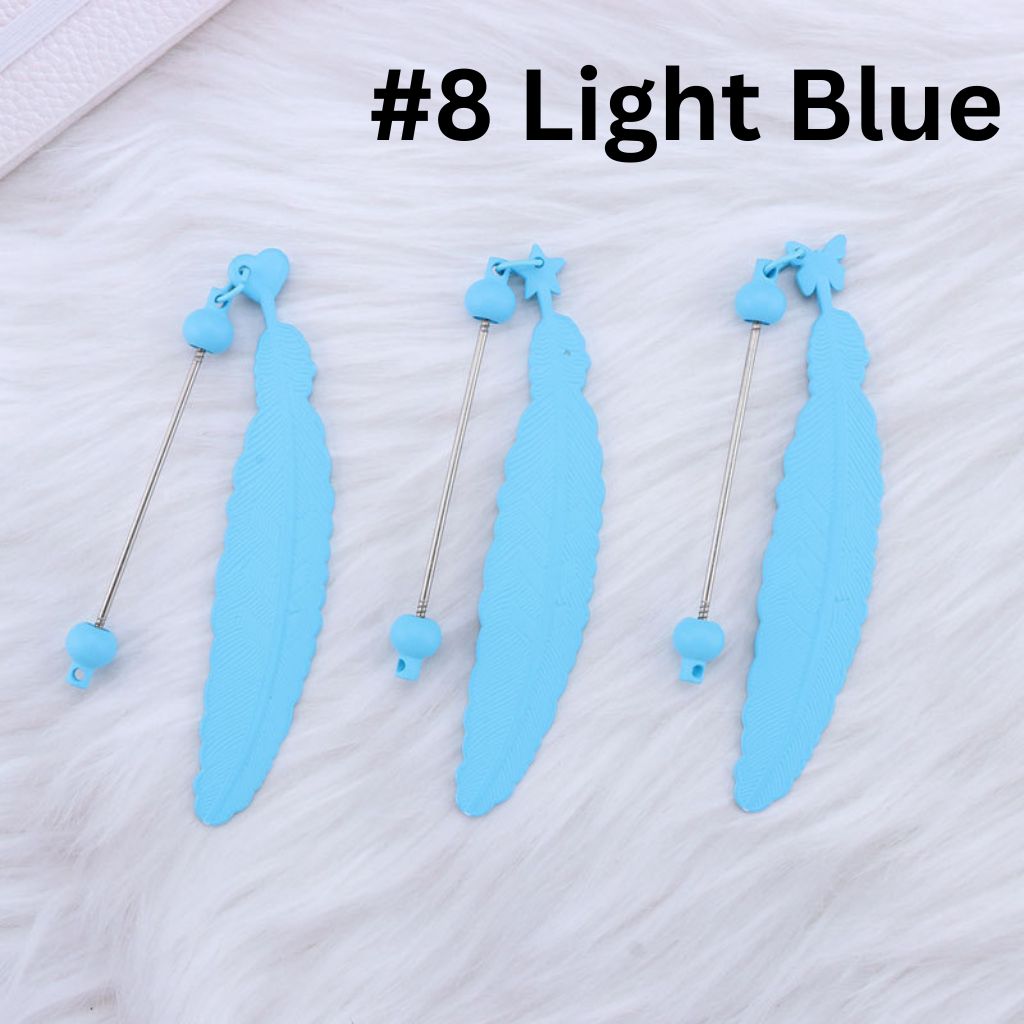 DIY Beadable Plastic Feather Shaped Bookmarks in Solid Colors, 147MM,  Important: Please Read the Description