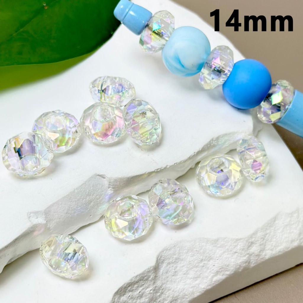 Bling Bling Clear Polyhedral Spacer Acrylic Beads with a Big Hole, 14MM