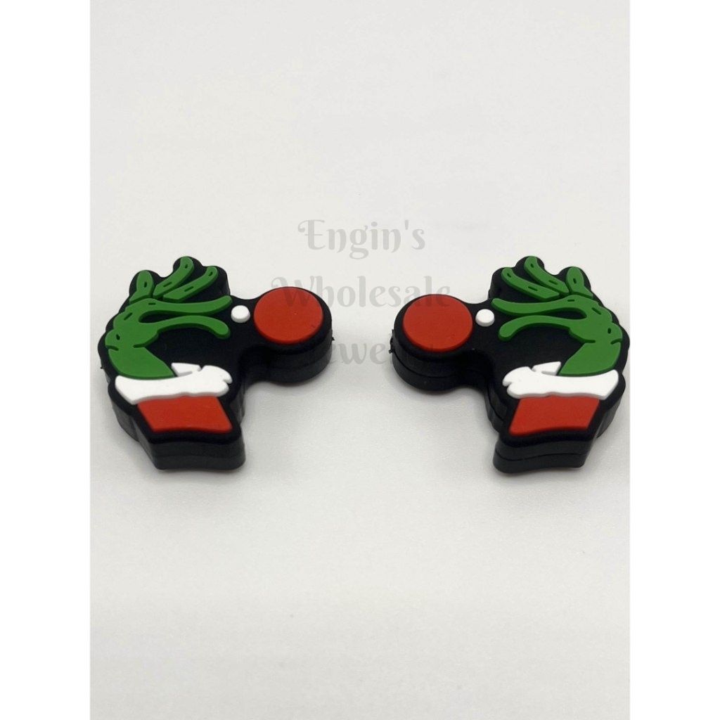 Green Hand Holding Christmas Balls Silicone Focal Beads