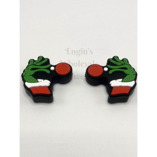 Green Hand Holding Christmas Balls Silicone Focal Beads