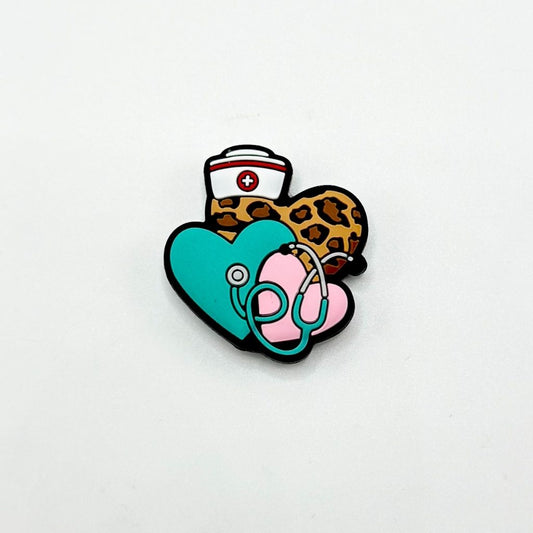 Nurse Hat Stethoscope Blue Pink Brown Jaguar Print Hearts Silicone Focal Beads