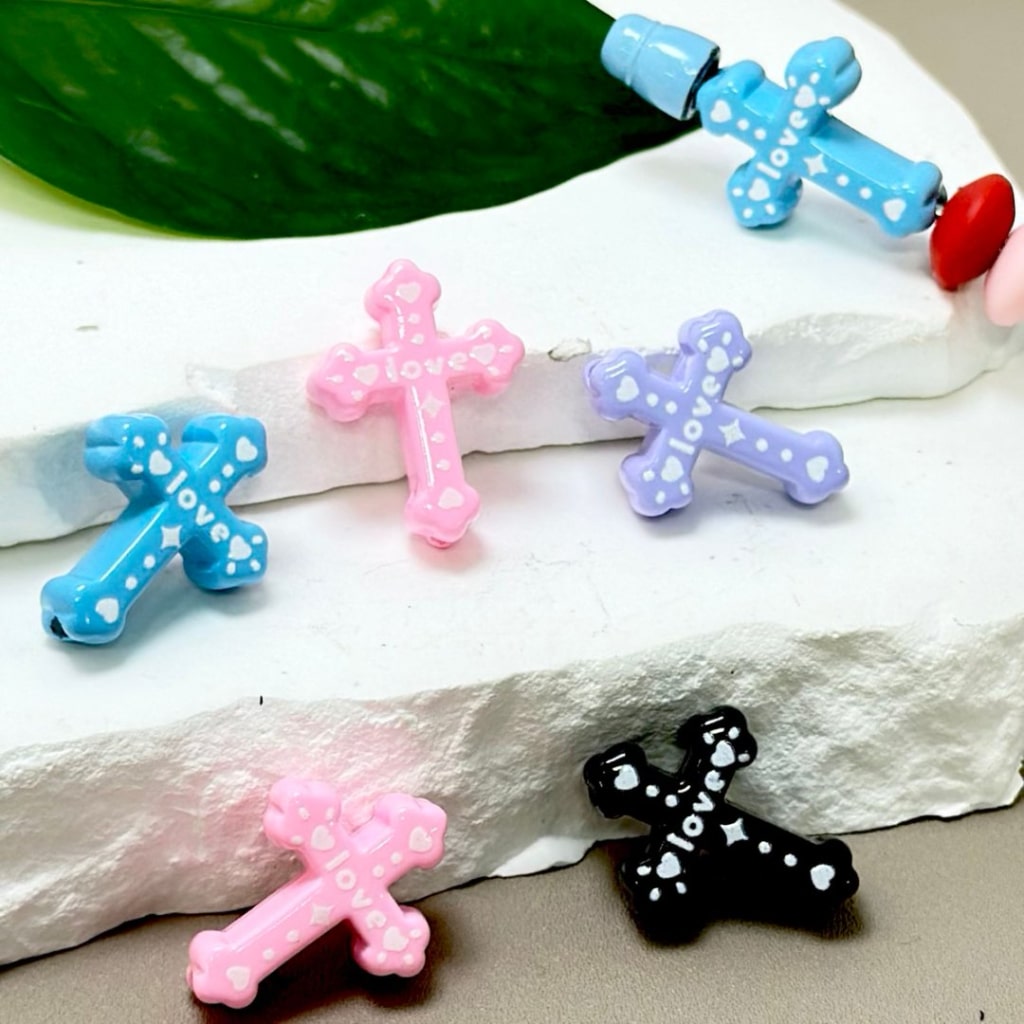 Mini Cute Love Cross Acrylic Beads in Solid Color, Around 26*20MM, Please Read the Description