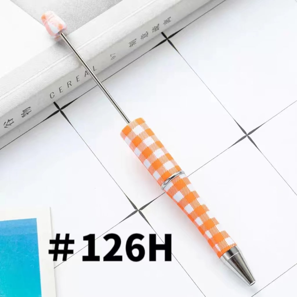 Orange and White Checkered Plaid Printed Beadable Pens Number 126H