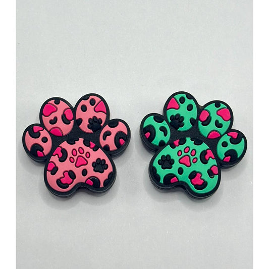 Dog and Cat Paw Print Pattern in Teal Color Silicone Focal Beads，Random mix