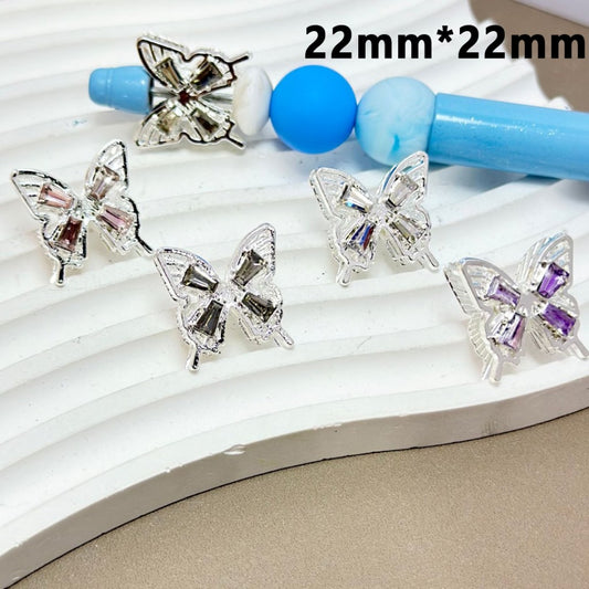 Bling Bling Large Silver Alloy Butterfly with Colorful Rhinestones Beads, 22*22MM, Please Read the Description