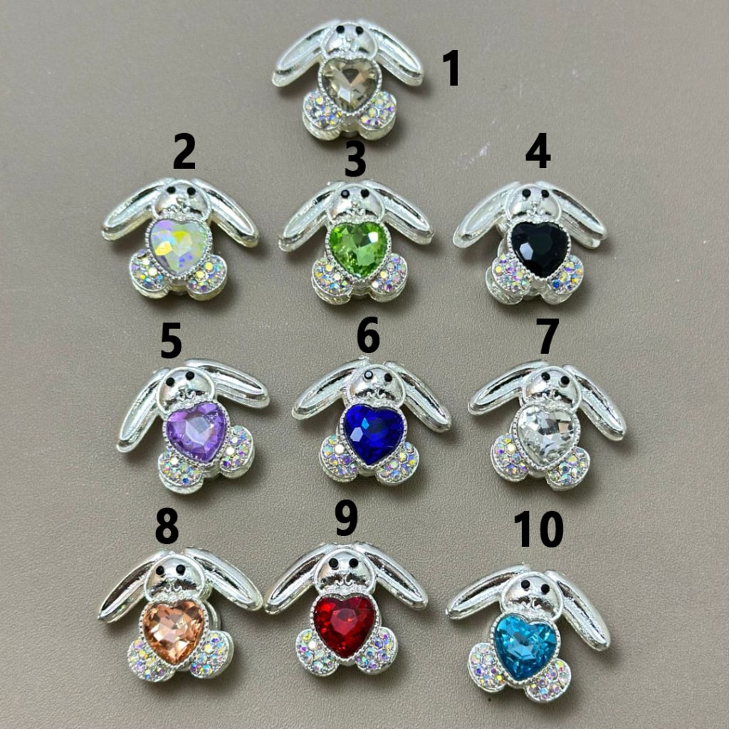 Cute Silver Alloy Bunny Rabbit with AB Mini Rhinestones Heart Shape Diamond, Around 28*22MM, Please Read the Description