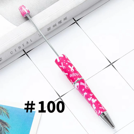 Pink and White Ribbon Printed Beadable Pens Number 100