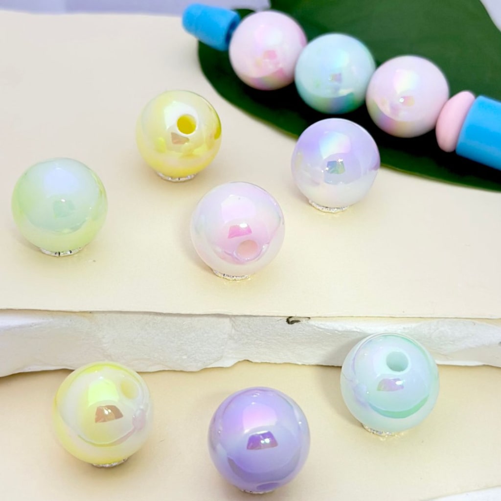 Luminous UV Finish Candy Color Round Acrylic Beads, 16MM, Random Mix