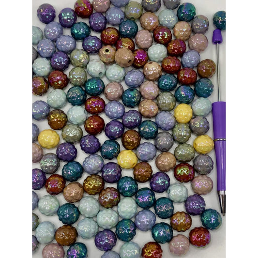 Textured Bumpy Acrylic Beads in Dark Colors with UV Finish, Random Mix, 16mm, XY