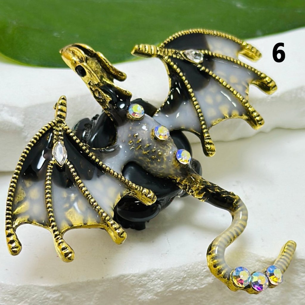 Exquisite Fancy Colorful Alloy Pterosaur Dragon with Mini AB Rhinestones White Pearls Hearts Butterflies Mini Flowers Clay Beads, Around 60*66MM