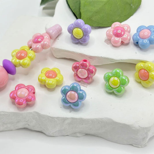 Bling Bling Shiny Colorful Mini Cute Flowers Acrylic Beads, 16MM, Please Read the Description