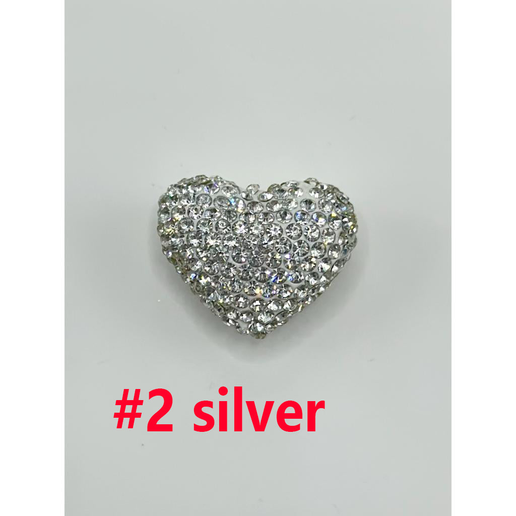 Solid Heart Clay Beads with Rhinestones, 18mm by 24mm ZY