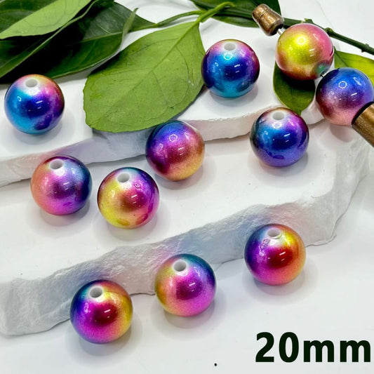 Ombre Colorful Abstract Round Acrylic Beads, Random Mix, 20MM