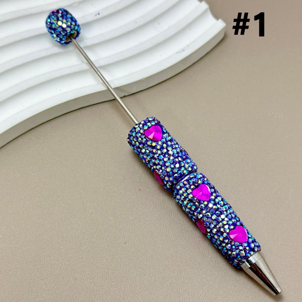 Beadable Clay Pens with Colorful Hearts & AB Rhinestones Covered the Entire Pen