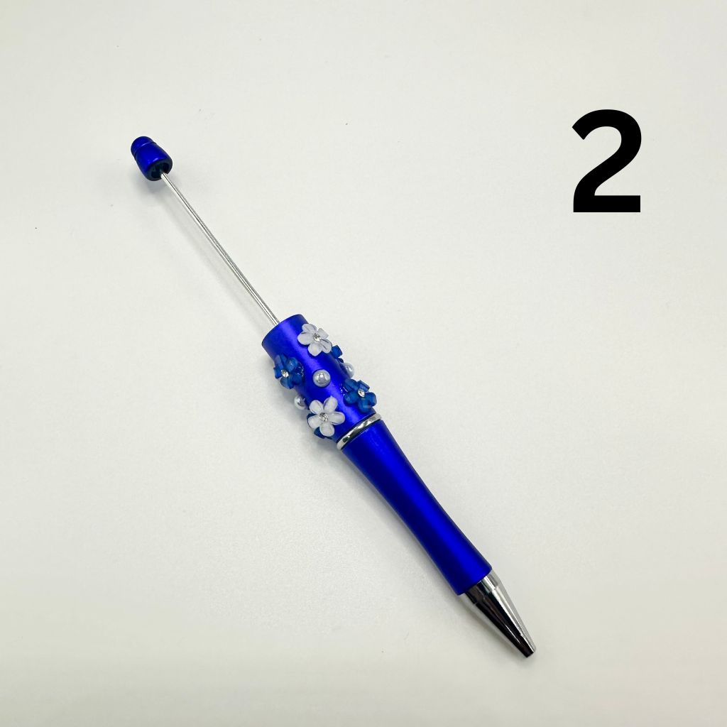 Beaded Pens in Solid Colors with Acrylic Flower and Clear Rhinestone