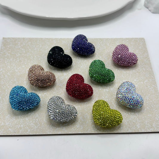 Bling Bling Colorful Rhinestones Heart Shape Clay Beads, 28*30MM