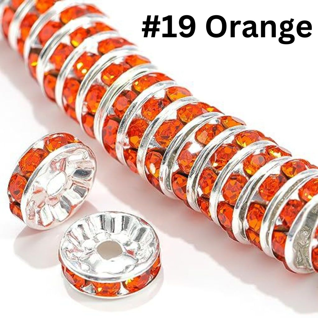 Flat Round Metal Spacers with Rhinestones, Straight, 12 mm