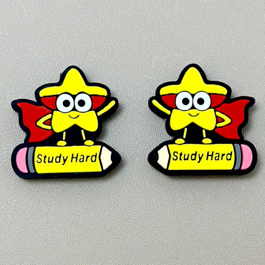 Study Hard Yellow Star Stands on A Pencil Silicone Focal Beads