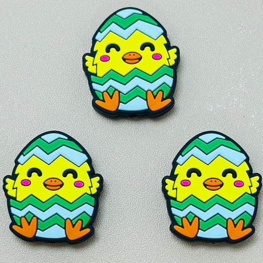 Cute Yellow Chick in a Broken Colorful Egg Easter Silicone Focal Beads