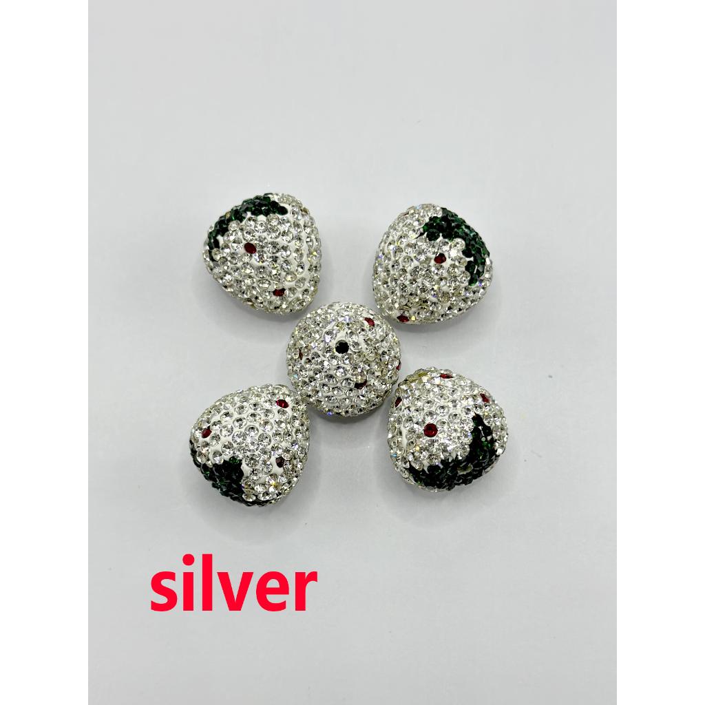 Strawberry Clay Beads with Rhinestones, 20mm by 22mm