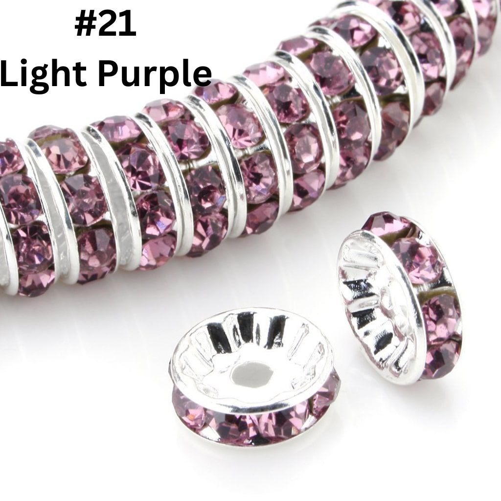 Flat Round Metal Spacers with Rhinestones, Straight, 12 mm