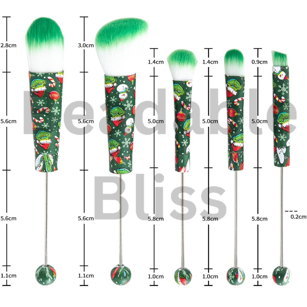 Metal Beadable Halloween Printed Makeup Brushes (1 Set = 5 pieces)