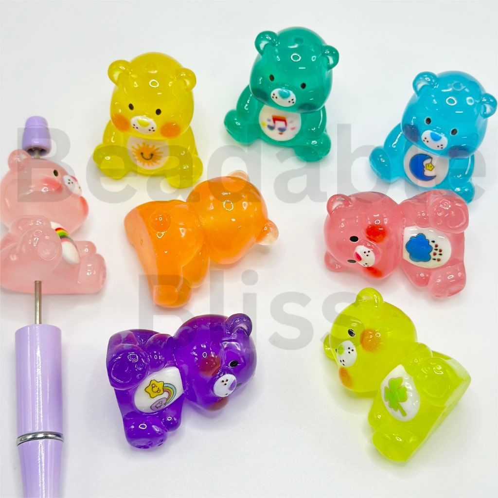 Translucent Cute Bear Acrylic Beads, Random Mix Color