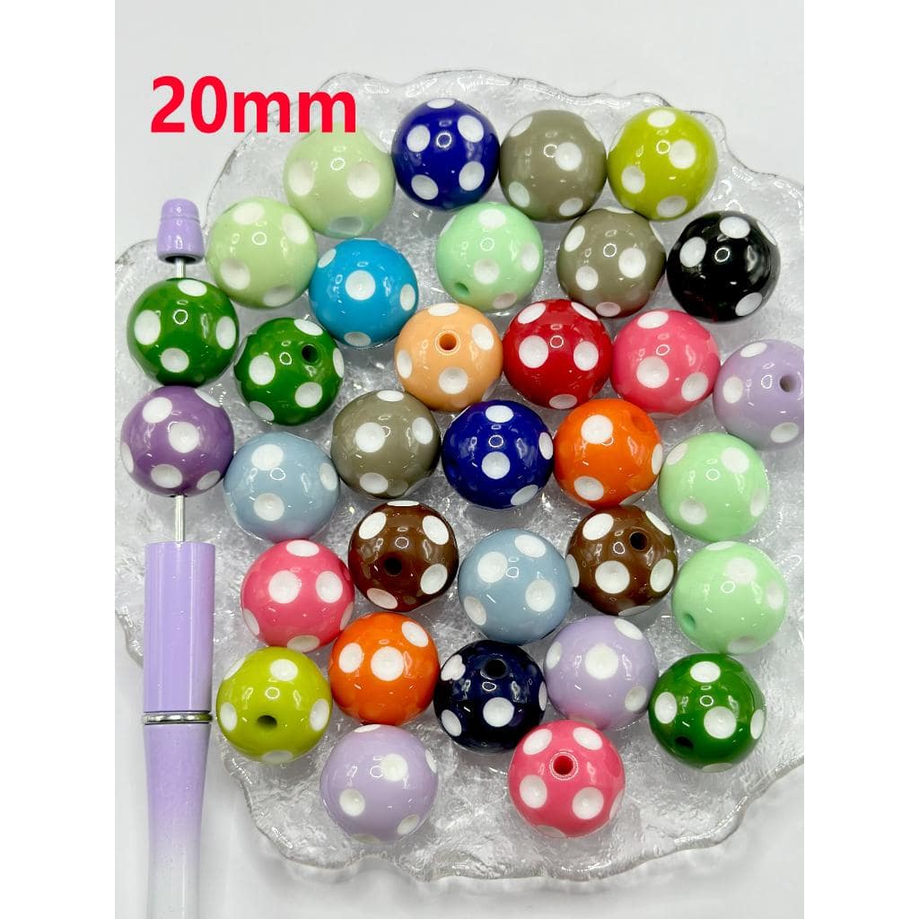 Textured Colorful Acrylic Beads Resin Beads with White Polka Dots, WM