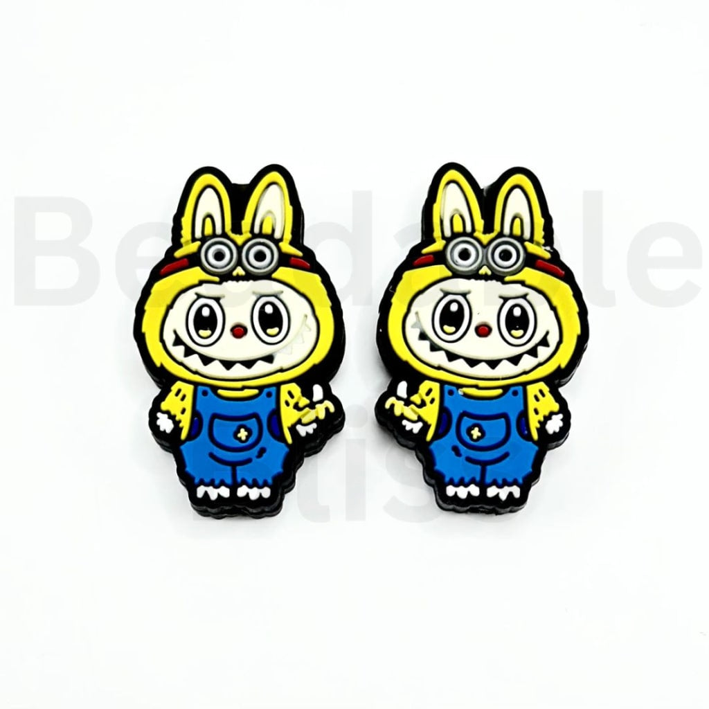 Cute Labub in Blue & Yellow Pop Mar Silicone Focal Beads