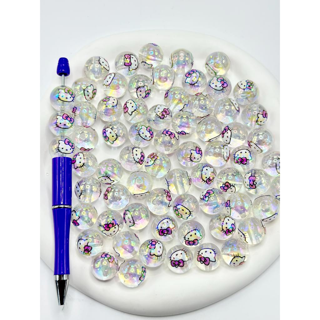 Bump Clear Rough ,See Through Acrylic Beads with HK Cat Face, Double Sided, 16mm, UV Finish, SJ