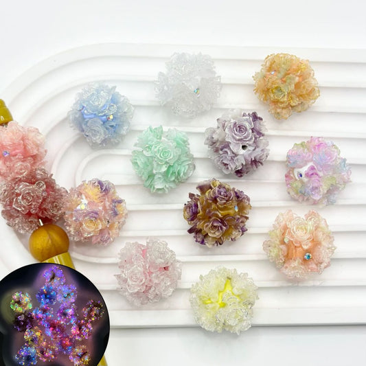 Luminous Ombre Colorful Flowers AB Rhinestones Round Clay Beads, Random Mix, Around 24MM