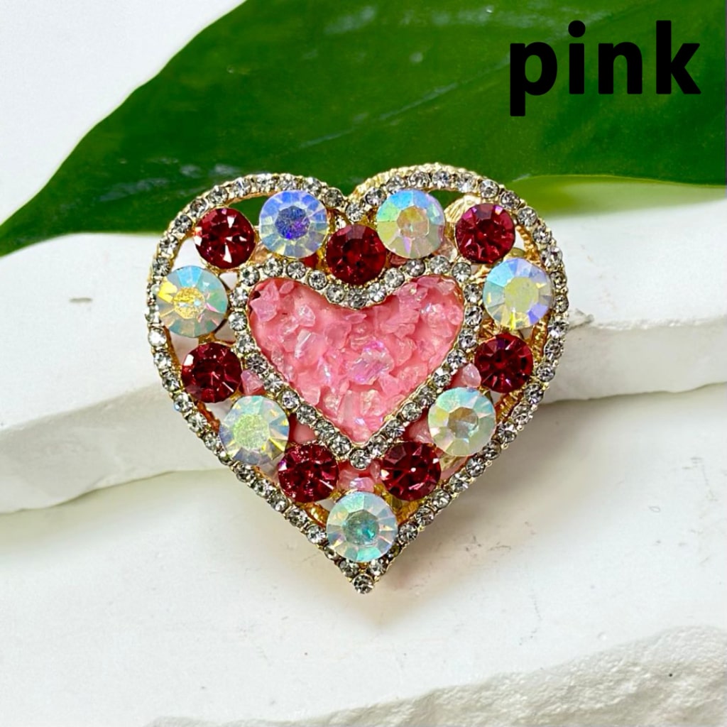 Bling Bling Gold Alloy Heart with Colorful Shiny Rhinestones Small Stones Oval Pearls Clay Beads, Around 36*36MM