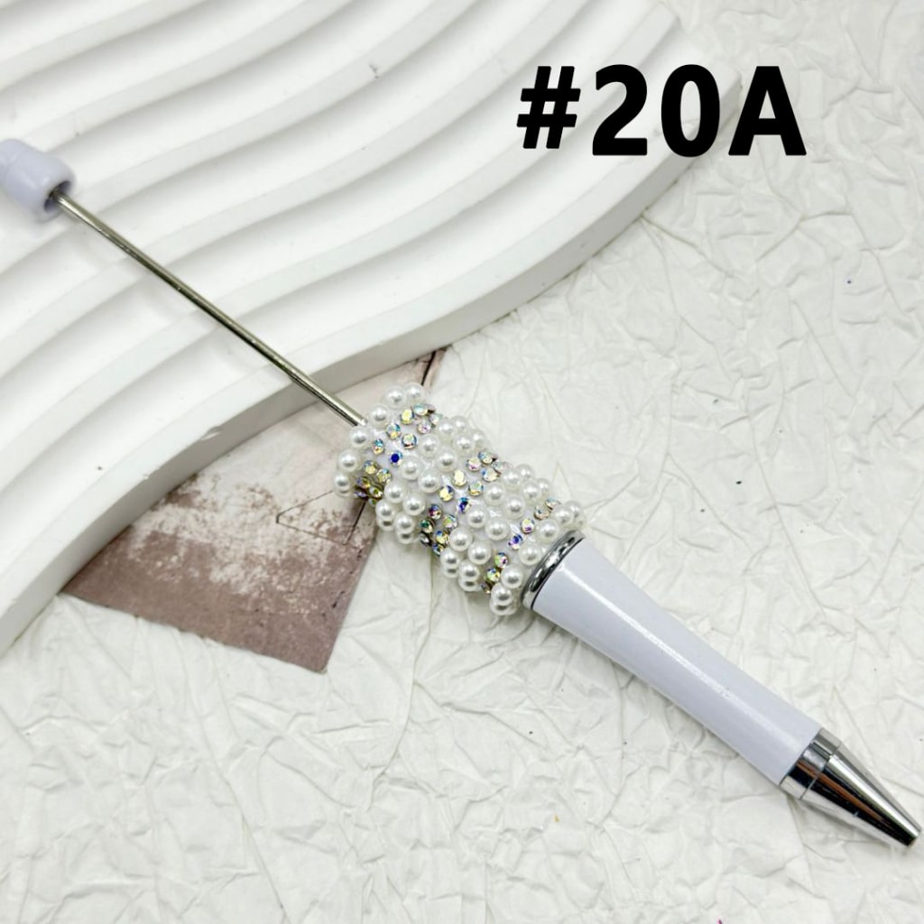 White Beadable Pen with AB Small Rhinestones White Pearl Chain