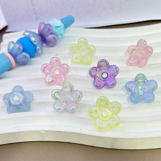 UV Finish Shiny Colorful Flower Acrylic Beads, Around 19MM, Please Read the Description