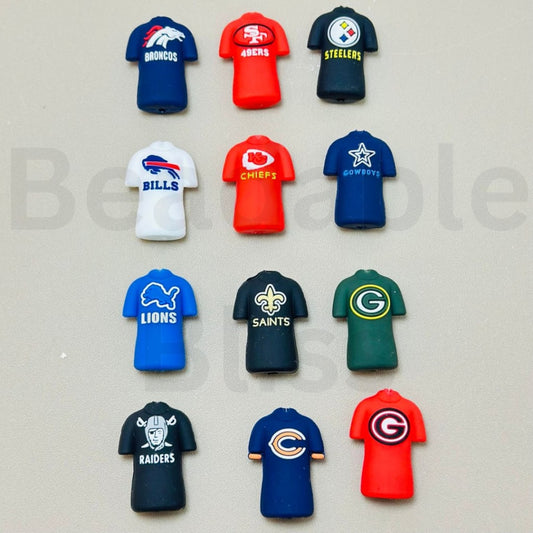 USA America Football Team Shirt Jersey Uniform Kansas Chie Dallas Cowbo San Francisco 49e Denver Bronc New Orleans Sain Chicago Bea Las Vegas Raide Detroit Lio Buffalo Bil Green Bay Packe Georgia Bulldo Pittsburgh Steele Silicone Focal Beads