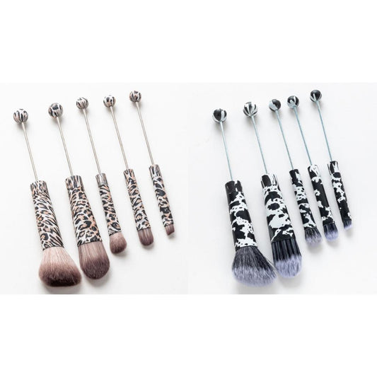 Metal Beadable Jaguar Leopard Cow Printed Makeup Brushes (1 Set = 5 pieces)