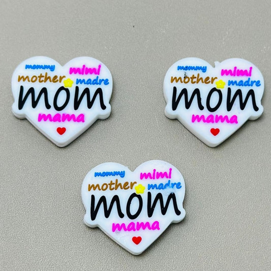 Mommy Mom Mama Mother Mimi Madre Heart Silicone Focal Beads