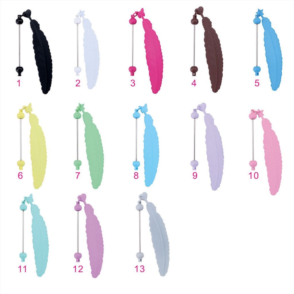 DIY Beadable Plastic Feather Shaped Bookmarks in Solid Colors, 147MM,  Important: Please Read the Description