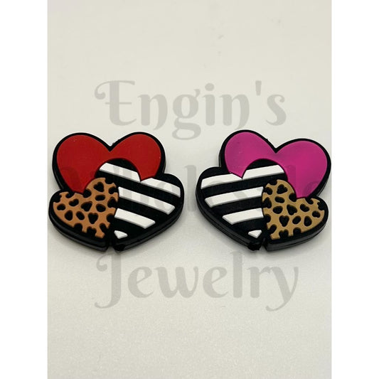 Jaguar Zebra Print Striped Heart Silicone Focal Beads