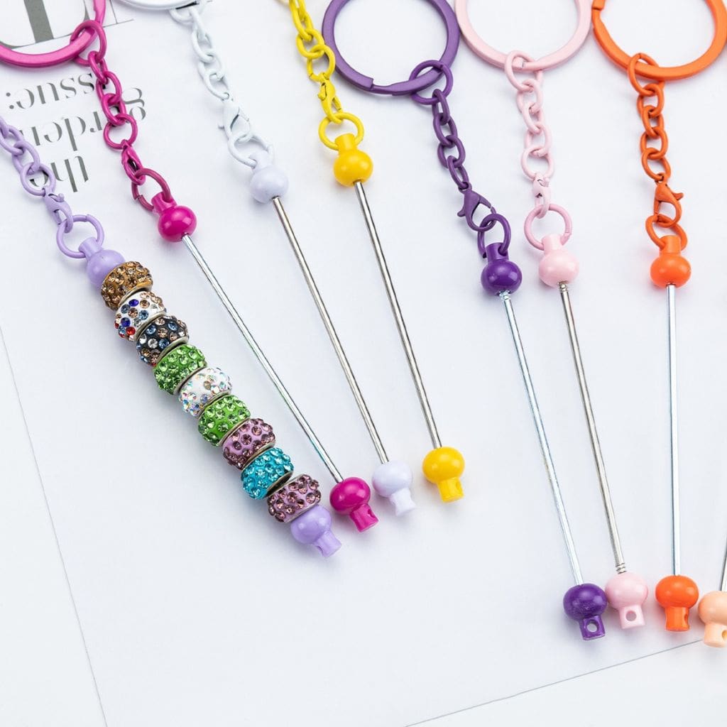 New Style DIY Beadable Metal Keychain with Bar in Solid Color, 153MM