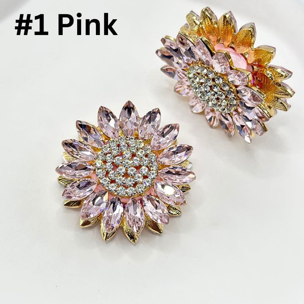 Fancy Sunflower Clay Beads with Sparkling Rhinestones over Alloy, 43mm Large