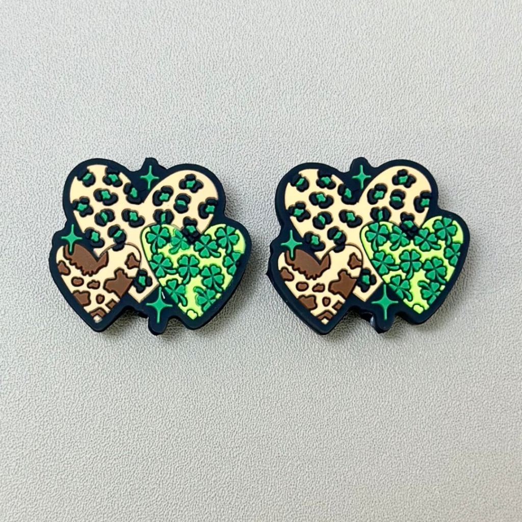 Colorful Prints Heart Four Leaf Clover Saint Patrick's Day Silicone Focal Beads