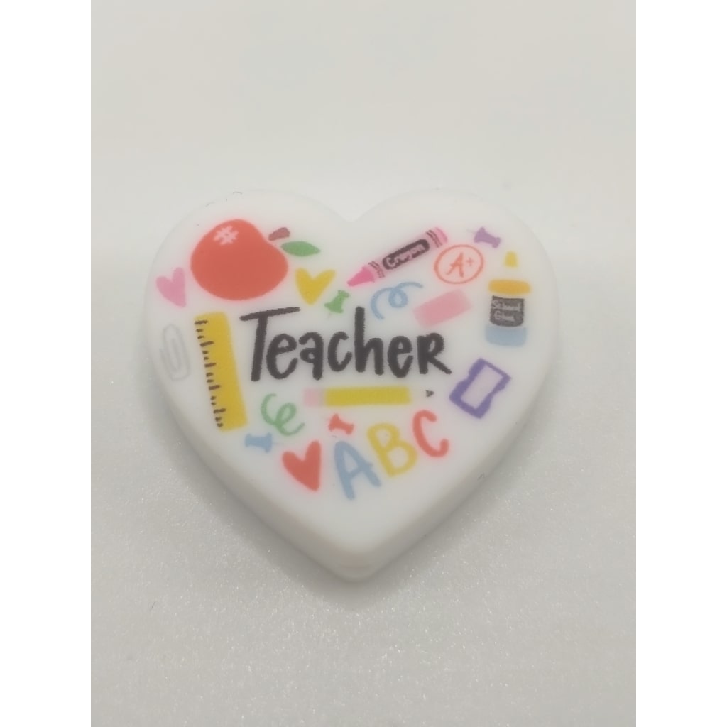 Teacher Apple Pen on Heart Silicone Focal Beads