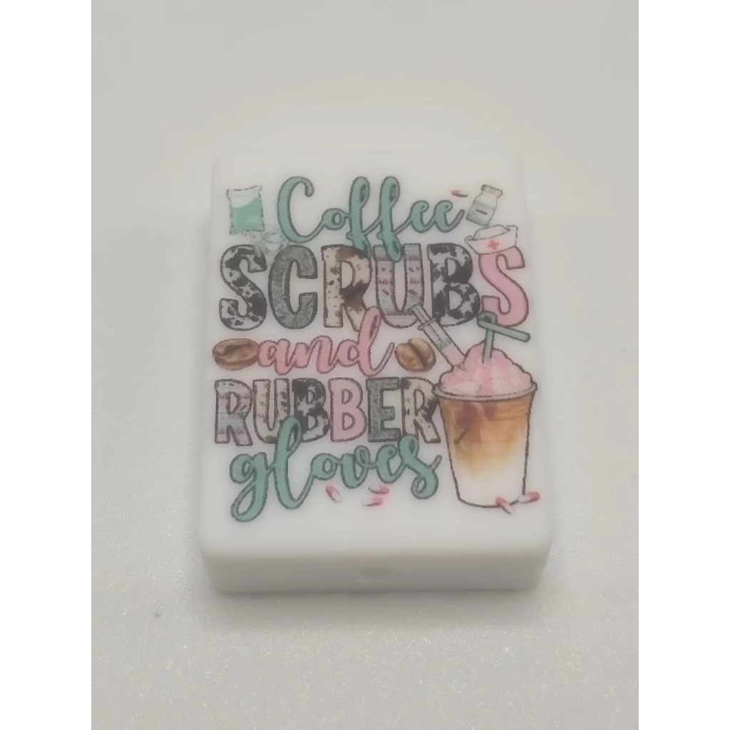 Coffee Scrubs and Rubber Gloves Rectangle Silicone Focal Beads