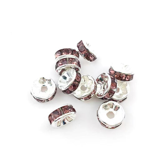 20pcs Mystic White Rhinestone Spacer Beads ,antique Silver Spacer Bead,  European Beads,crystal Beads 12x6mm 
