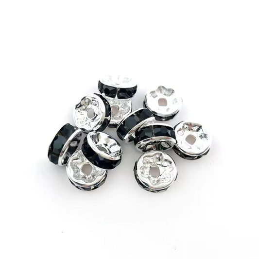 Silver Floret Rhinestone Spacer Beads - 10mm