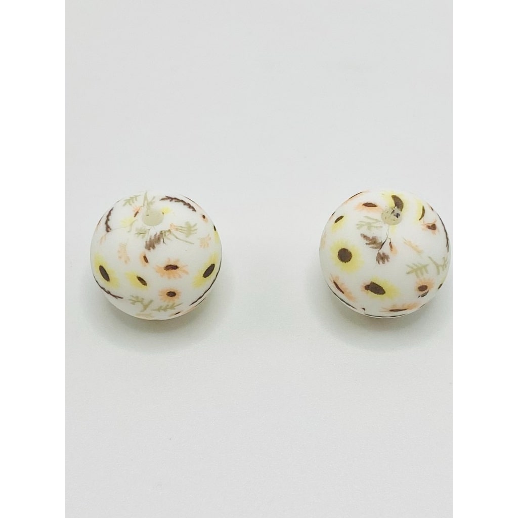 Sunflower and Leaf Flower Printed Silicone Beads Number 408